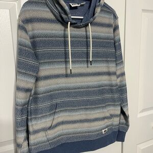 Quiksilver Blue and Gray Striped Hoodie Sweater